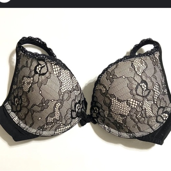 Jessica Simpson padded push up plunge black lace on white bra, underwire 34B - Picture 8 of 14